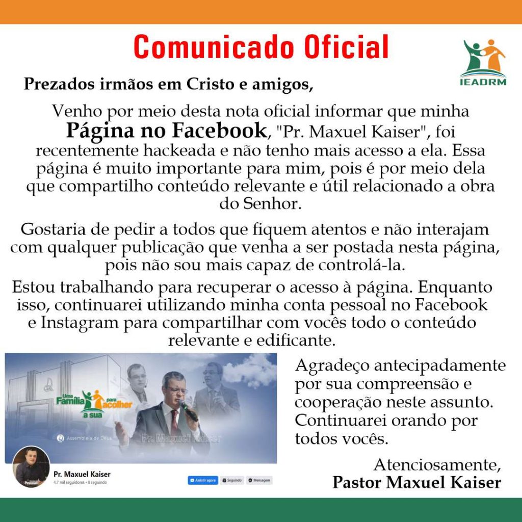 Comunicado Oficial do pastor Maxuel Kaiser